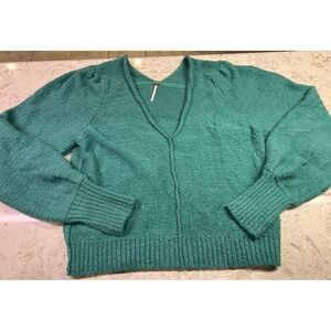 Free People Reverie V-Neck Sweater Size Large Sea Foam Green